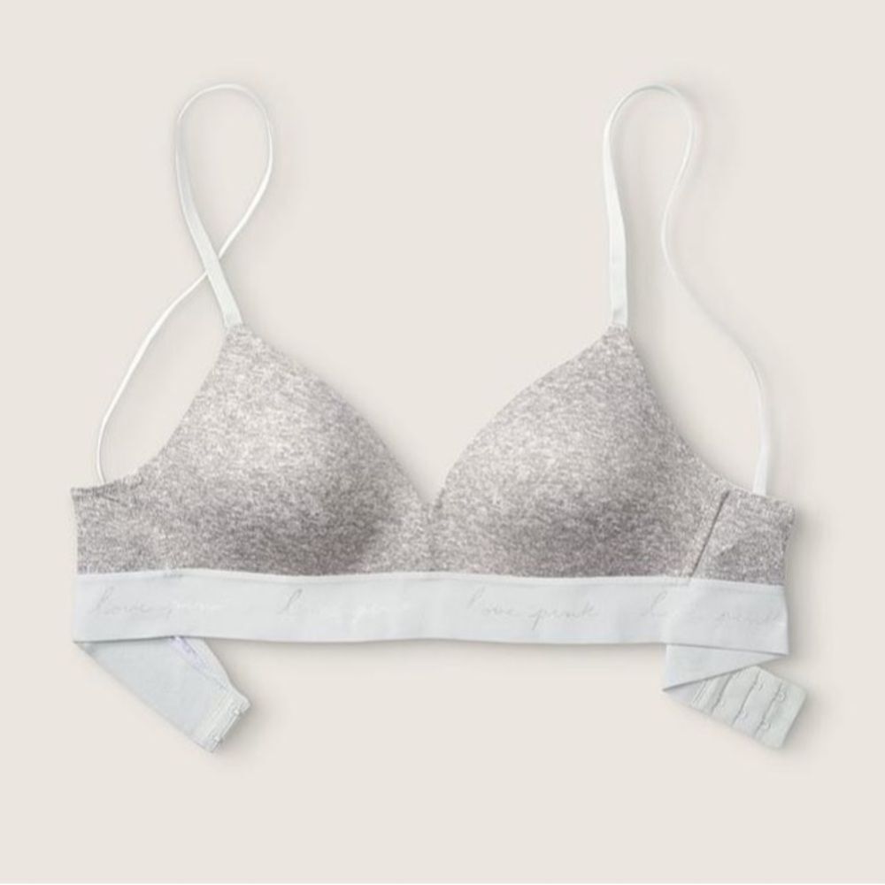 PINK Victoria’s Secret Gray Wear Everywhere Wireless Push Up Bra Size 34DD